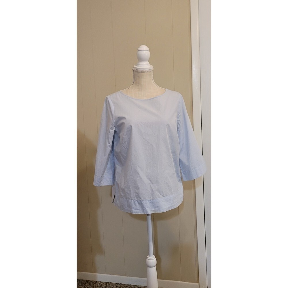 Ann Taylor Factory Medium Petite Blouse 3/4 Sleeves Light Blue